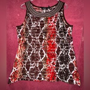 Notations Red and Brown Patterned Tank Top